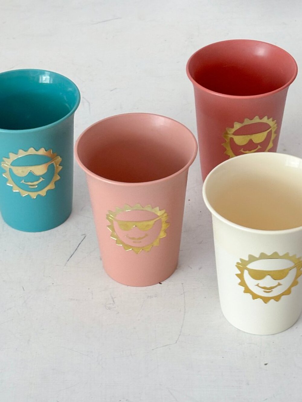 Tupperware Bell Tumblers Sun Shiny Gold 109-44 Lot of 4 Retro Boho Unique